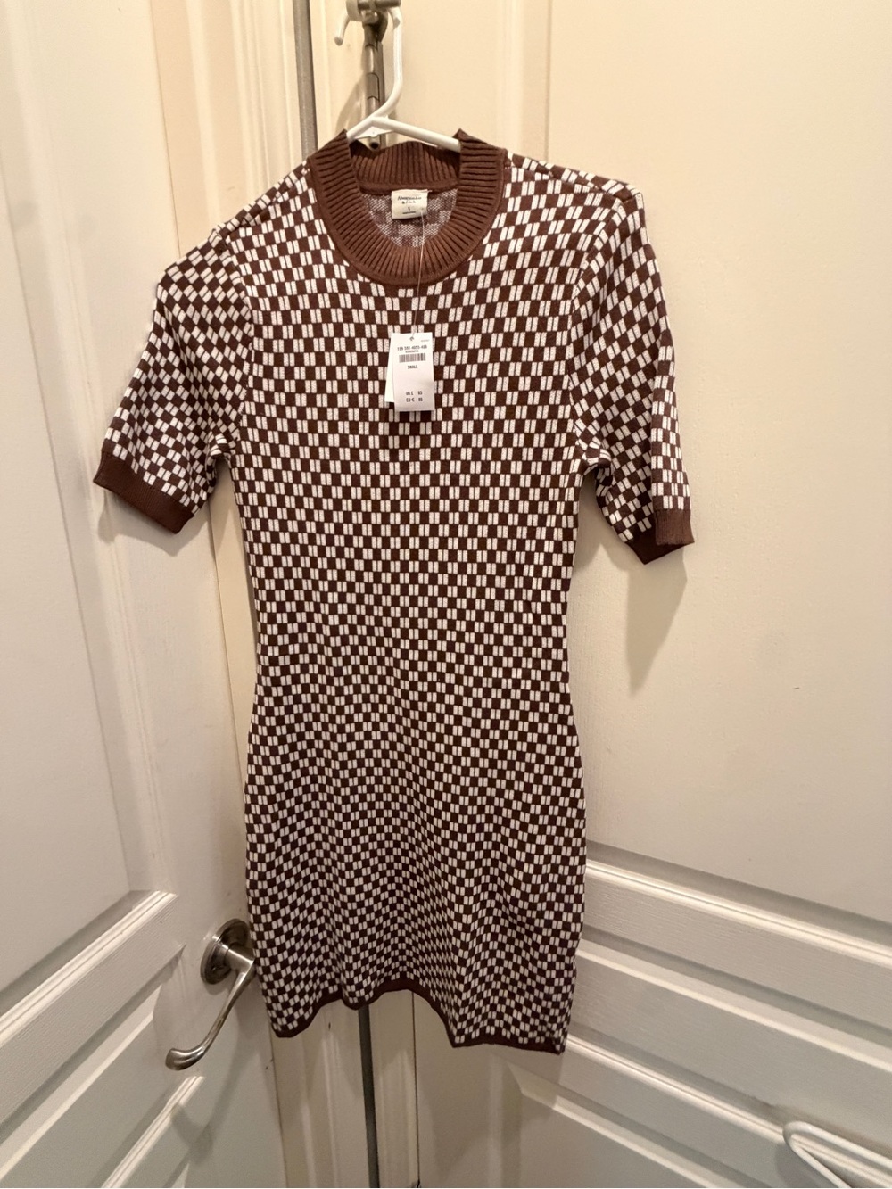 Abercrombie & Fitch Brown and White Checker Knit Dress